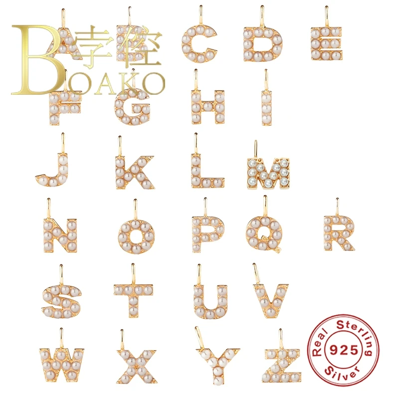 

BOAKO Letter A-Z Pearl Necklace For Women 925 Sterling Silver Jewelry Necklace Charms Gargantilla Plata De Ley 925 Chain #9.4