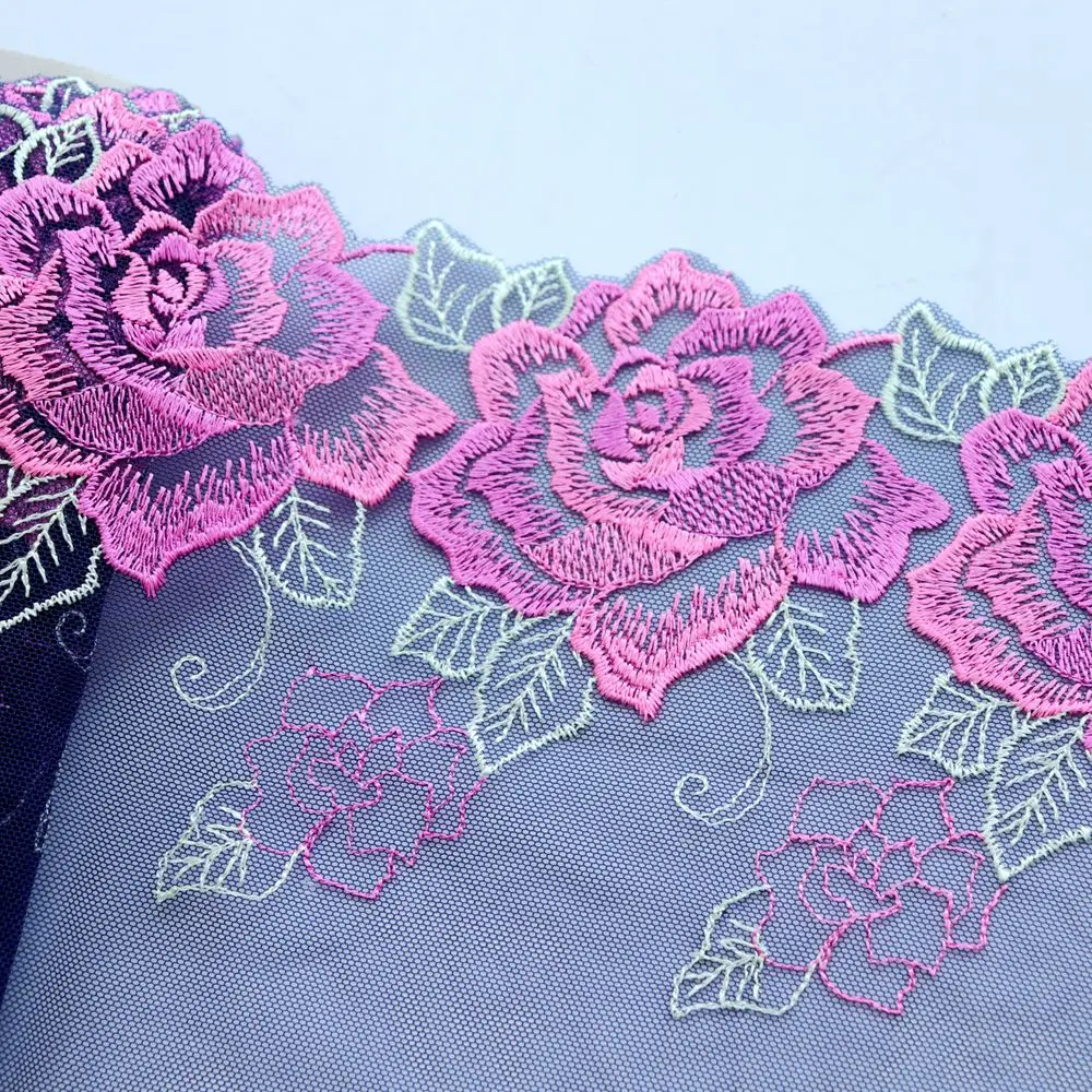 

1 метр 21,5 см в ширину горячая красная Роза цветочная вышивка кружевной отделкой синий сетчатый бюстгальтер платье декор материал одежды Нижнее белье Шитье