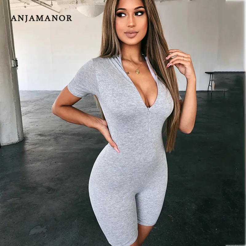 Женский хлопковый комбинезон на молнии с коротким рукавом| |