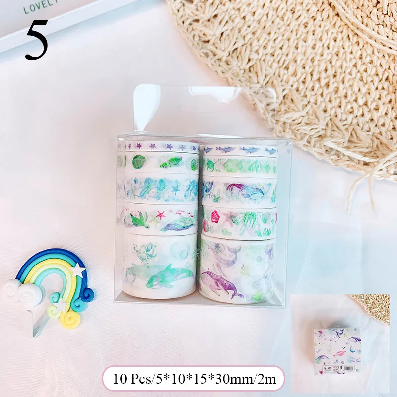 5 10 шт./компл. Kawaii Cat клейкая лента милый веселый лента Washi голубого океана декоративная клейкая лента для Скрапбукинг DIY Фотоальбом - Цвет: 5