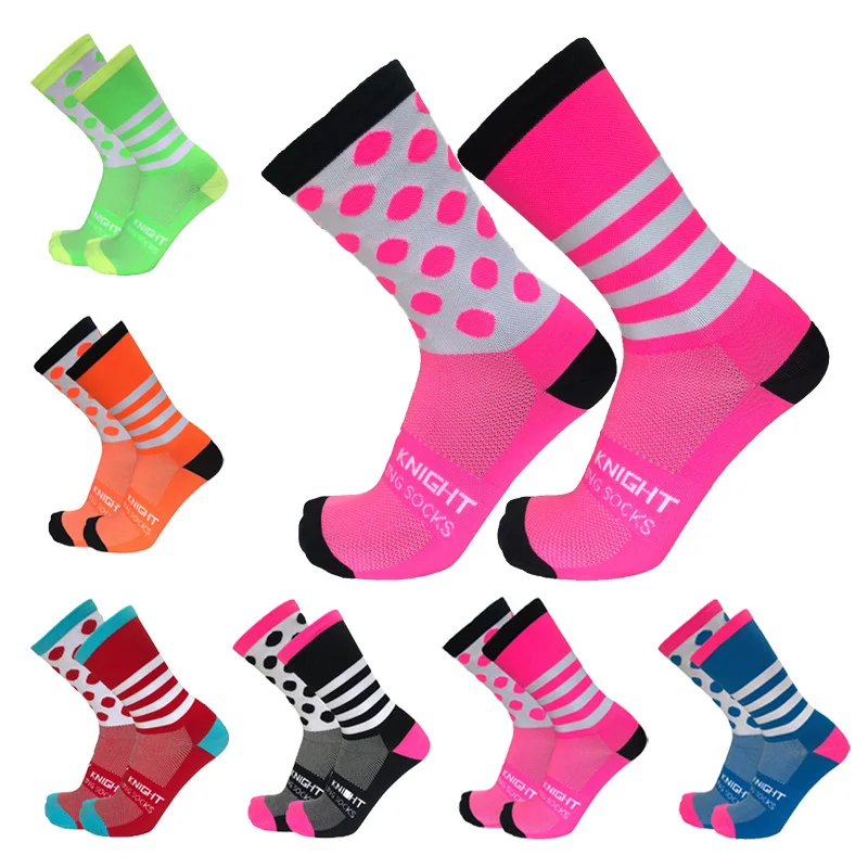 

Colorful Stripe Dot Left and Right Feet Cycling Socks Men Women Sports Compression Bike Running Socks