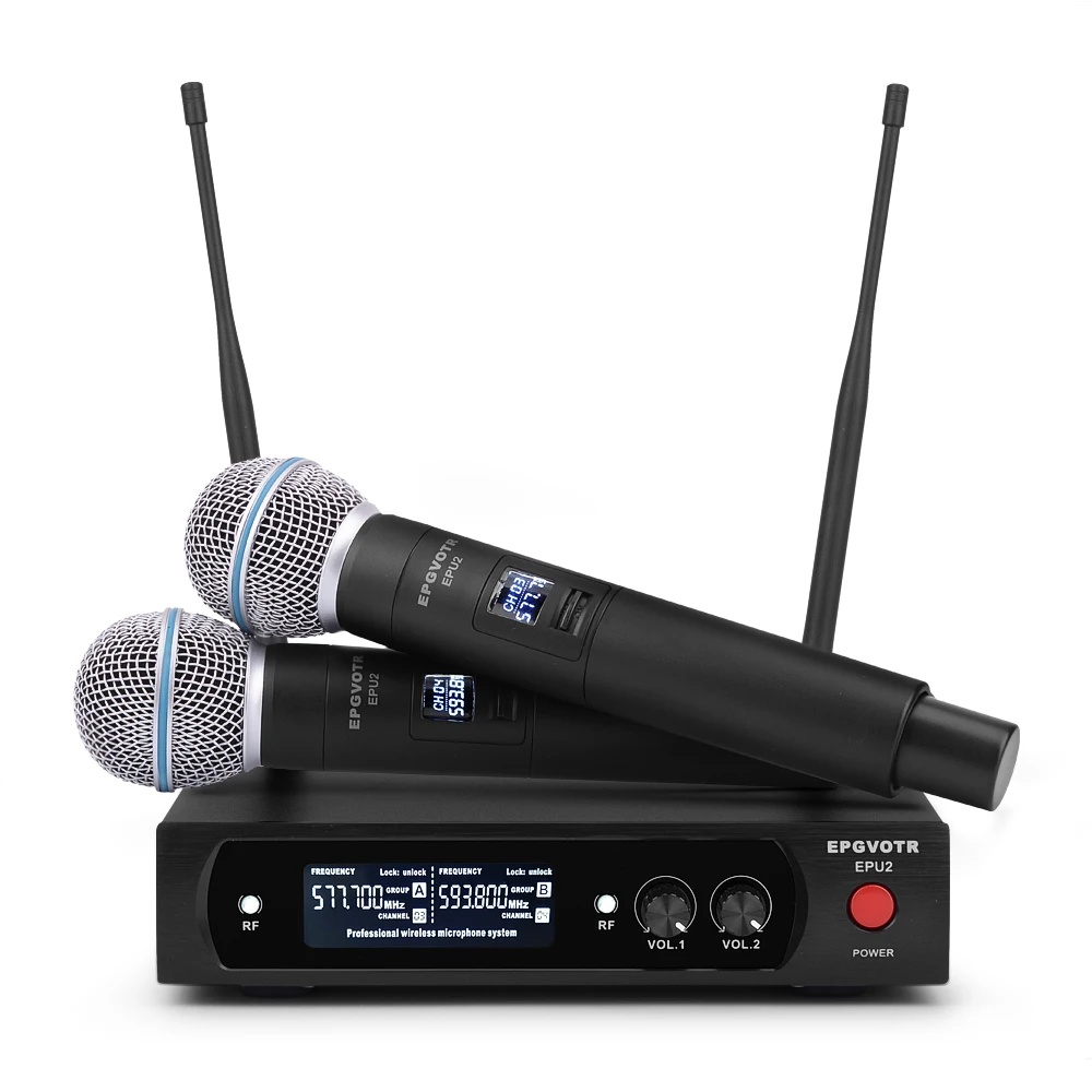 EPGVOTR UHF Беспроводная микрофонная система с 2 металлическими материалами ручные