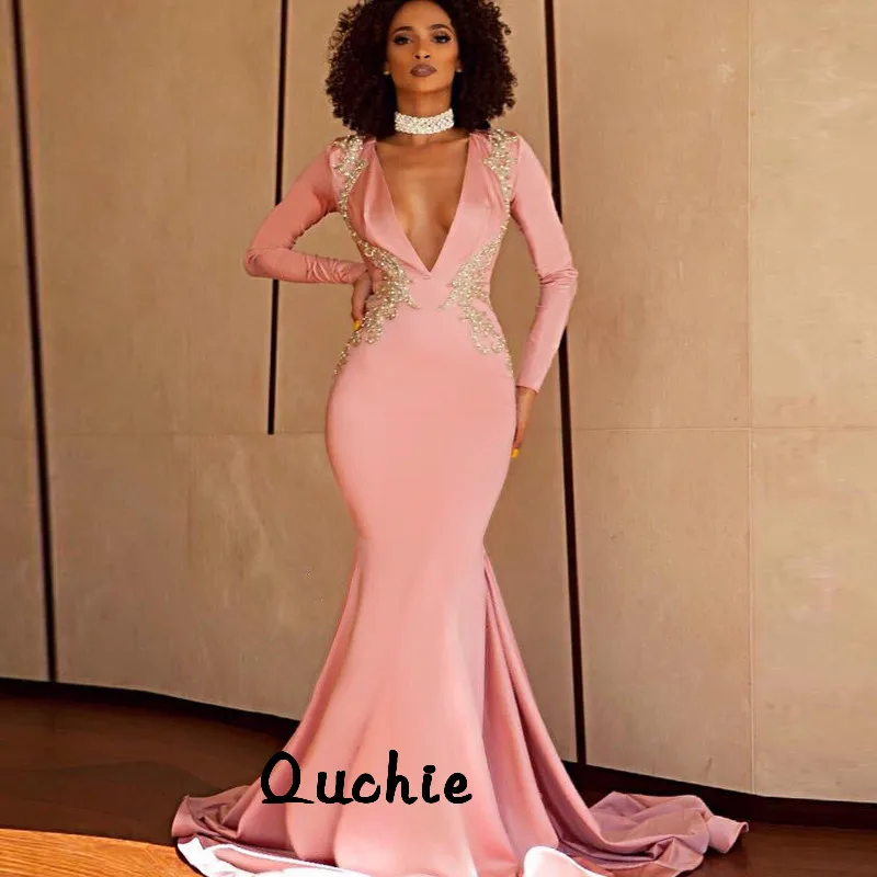 

Розовые Южно-африканские вечерние платья, атласное кружевное платье с юбкой-годе, Дубайский, арабский, Саудовский стиль, индивидуальный пош...