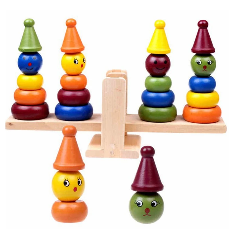 

Wooden Clown Balance Stack Up Balancing Toy Stacking Ring Tower Game Counting Blocks Puzzle Educational Toy