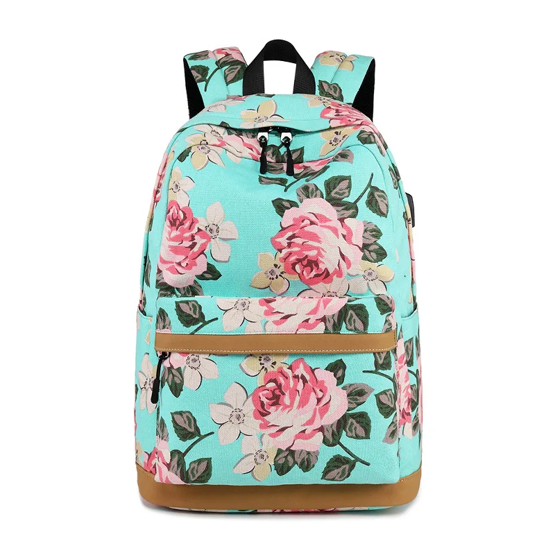 

New Canvas Double Shoulder Bag Printing Middle Students' Schoolbag Outdoor Backpack Girl Cross-border Leisure Computer Bag