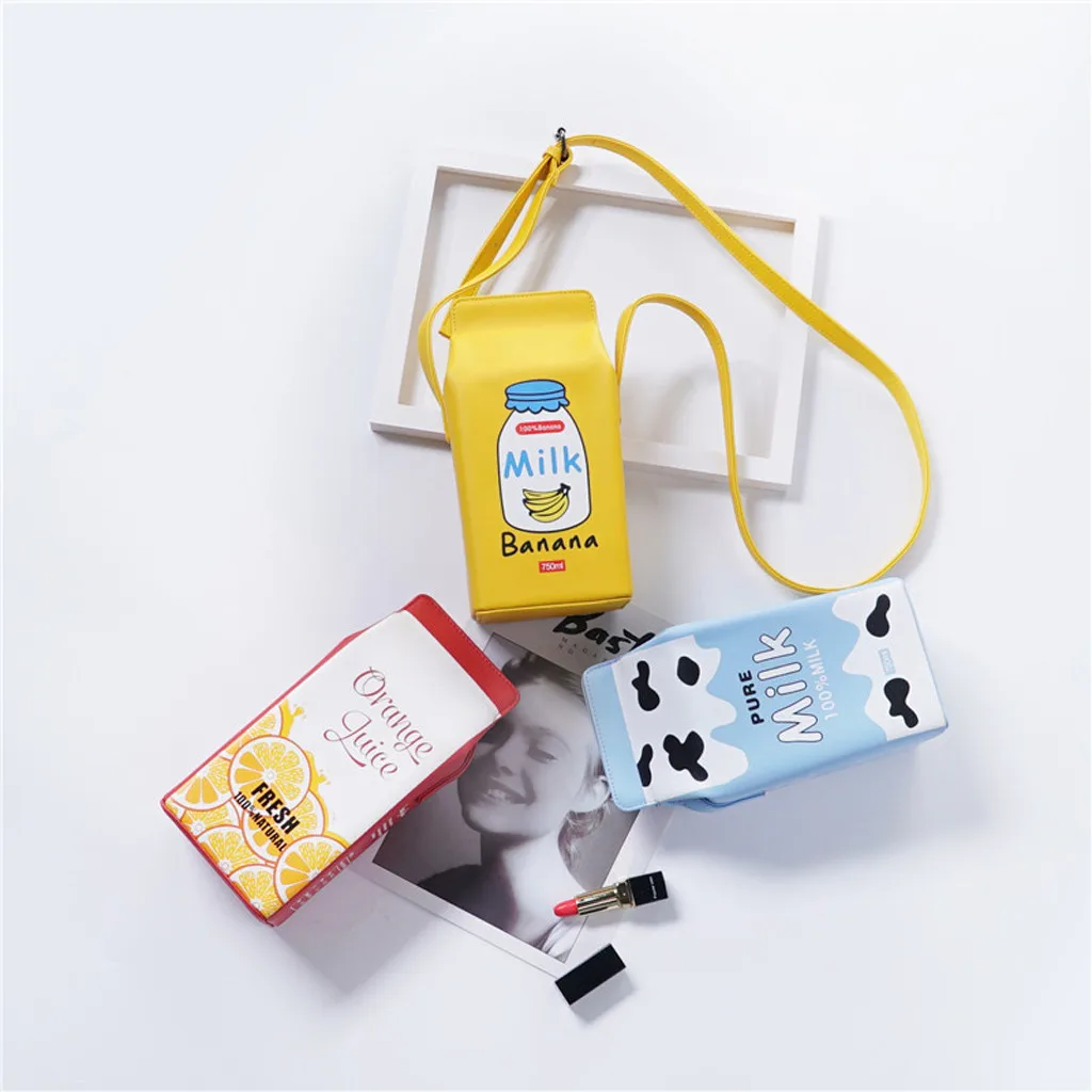 

Creative Milk carton Cartoon Handbags Flap 3D Funny Chocolate strawberry Messenger Bag Panelled Shoulder Crossbody Bag Girl Gift