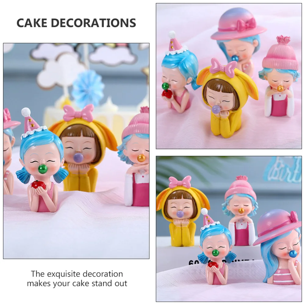 

1pc Cartoon Bubble Girl Model Cake Decorative Statues Vivid Sculpture Decor