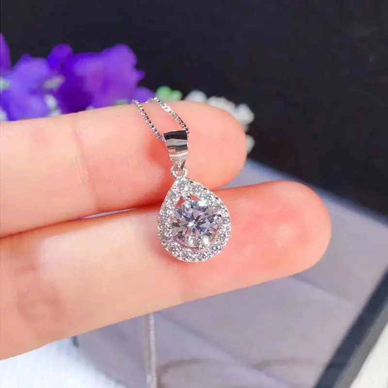 Классический 1ct карат муассанит ожерелье с подвеской в виде капли воды S925 серебро
