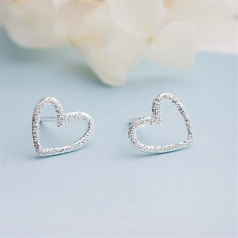 925 пробы серебряные серьги гвоздики полые с сердечком для женщин и девушек