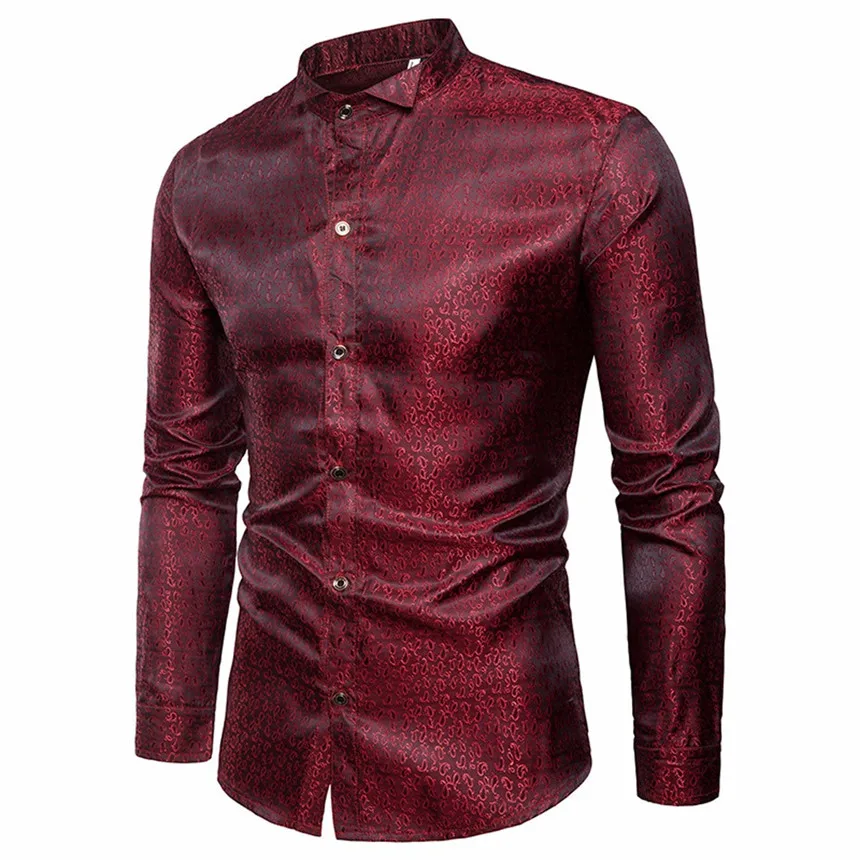 KLV Мужская рубашка Slim Fit с длинным рукавом Повседневные рубашки на пуговицах формальный Топ Блузка футболки золотого цвета вечерние певицы сценические рубашки
