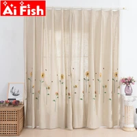 pastoral sunflower embroidery half shade curtain cotton and linen blended home garden bay window bedroom tulle drapes my0485