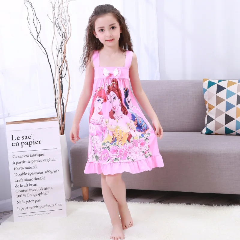 Anna Elsa Dress Girls Nightdress Clothes Summer Cartoon Nightgown Children Clothing Short Sleeved Pajamas Kids Homewear | Детская одежда