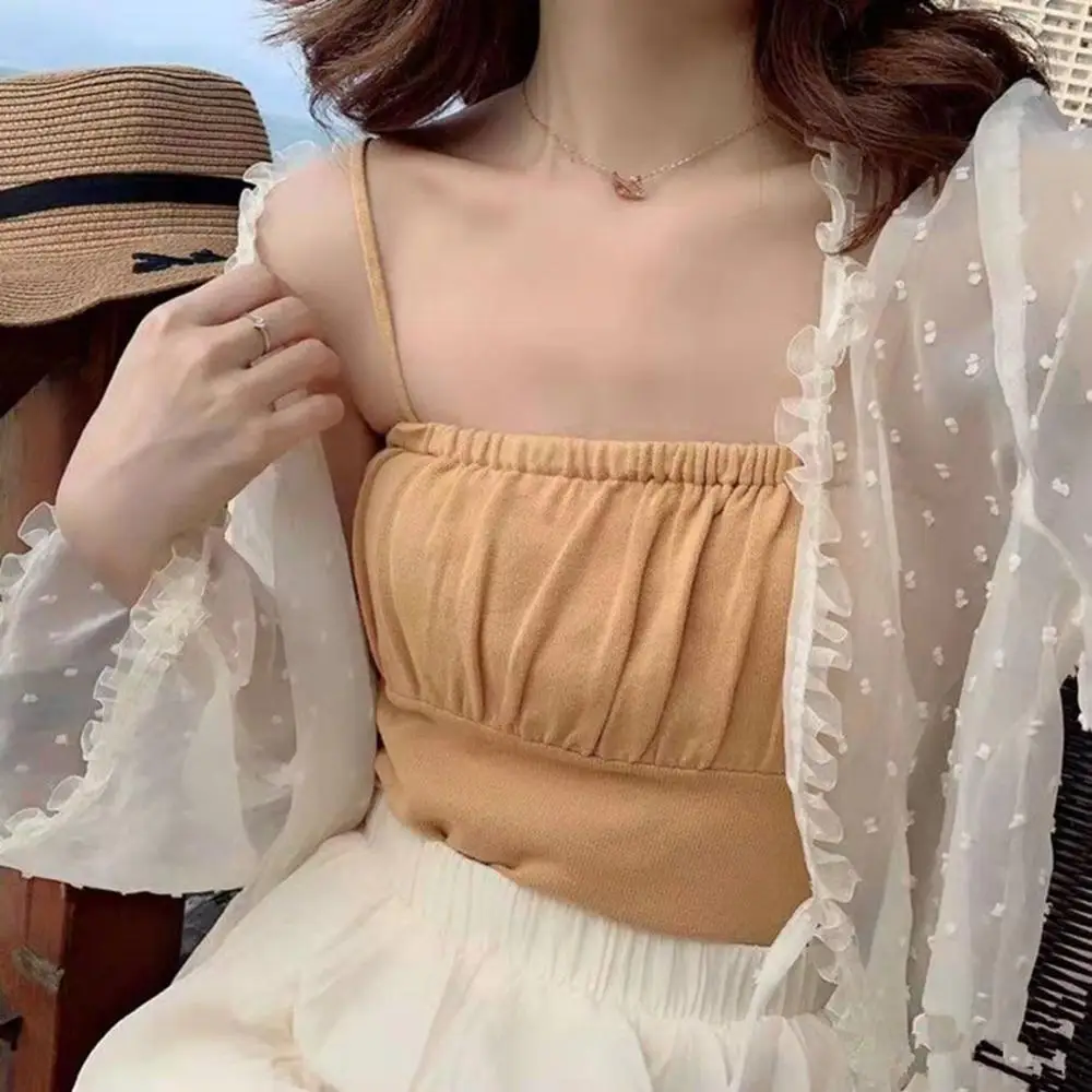 

2021 New Summer Women Casual Knitted Knitwear Tanks Camisole Tops Female Simple Sleeveless Solid Color Slim Ruched Vest