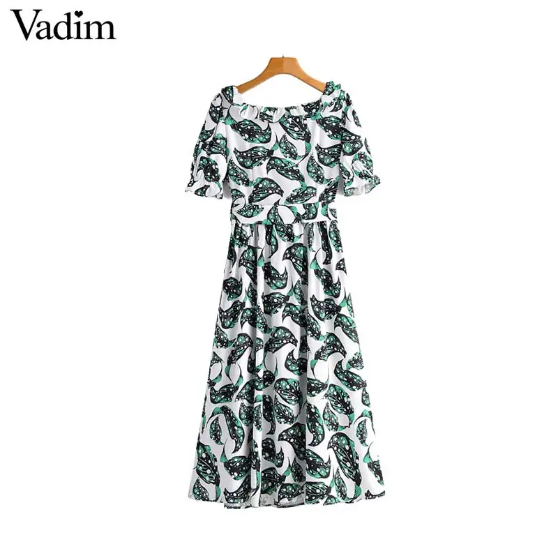 Женское элегантное платье vadim с принтом листьев миди поясом-бабочкой и карманами