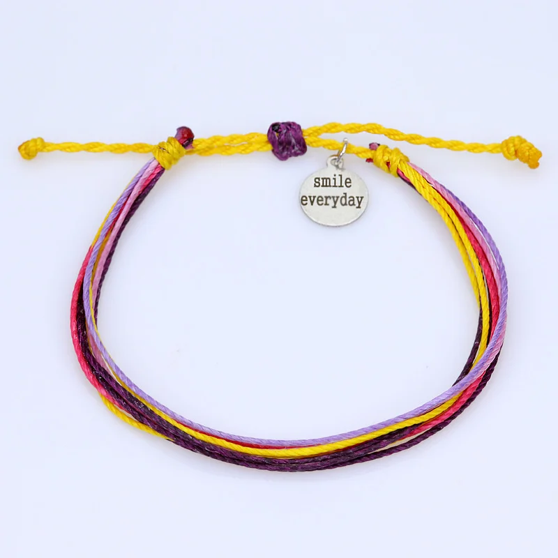 

Boho smile face Colorful Lucky Wax String Rope Friendship Bracelet for Women Wave Charms summer beach Braided Bracelet Jewelry