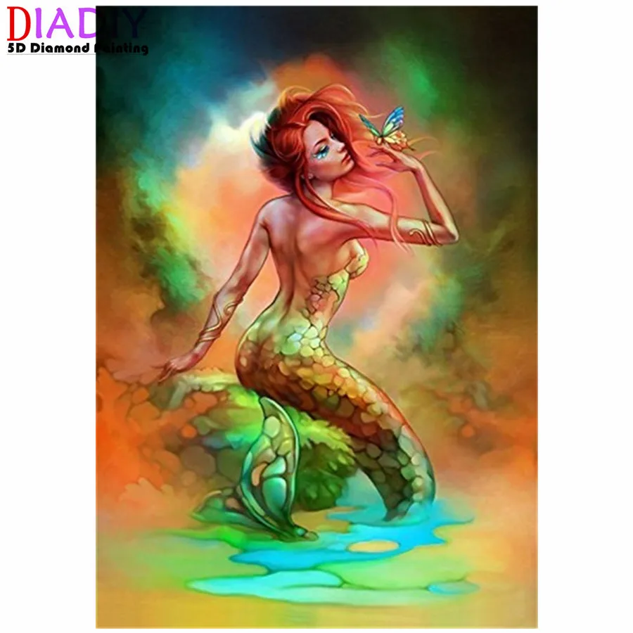 

Алмазная живопись, фигурка русалки, животные, рыбы, квадрат, алмазная круглая Алмазная мозаика, настраиваемое настенное искусство, украшени...