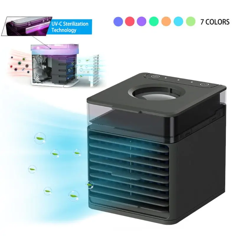 

Mini Portable USB Air Conditioner 3-in-1 Air Cooler Evaporative Cooler for Home Office 3 Speeds 7-Color Light