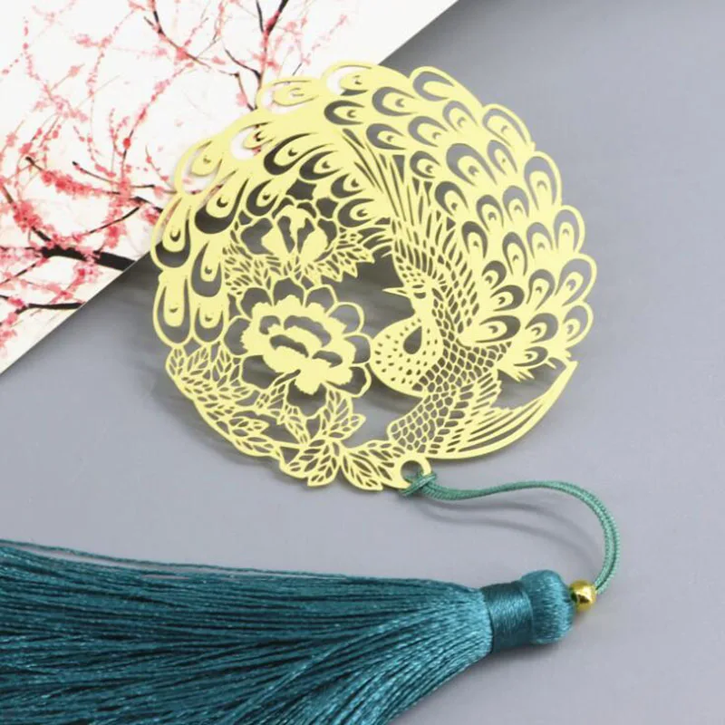 Винтажные золотые металлические полые Павлин кисточки в китайском стиле