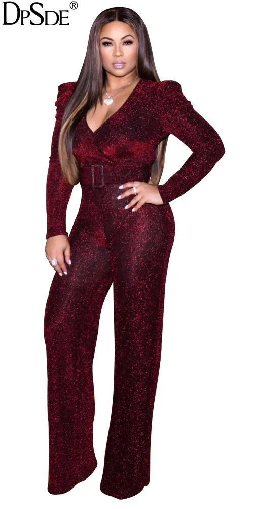 Элегантный длинный красный комбинезон DPSDE с блестками для женщин