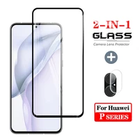 2 in 1 tempered glass for huawei p50 p40 p30 p20 lite e camera lens flim cover screen protectors for huaweip50 40 30 20pro sheet