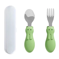 bunny stainless steel tableware set cute children utensil infant food feeding training fork spoon portable dinnerware with box