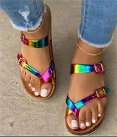 womens sandals clip toe colorful pu ladies flip flop buckle strap slippers female fashion shoes summer plus size woman