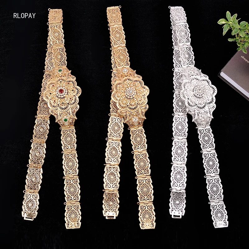 Марокко роскошное платье с цветочным узором Форма для женщин Талия цепи Стразы Золотые украшения ремни Абая