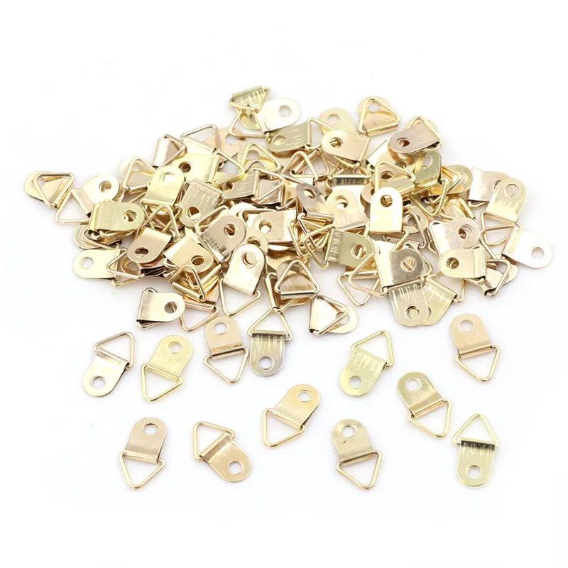 

100pcs Mini Golden Triangle D-Ring Picture Oil Painting Mirror Photo Frame Hook Hanger 10x20mm Furniture Accessories Best