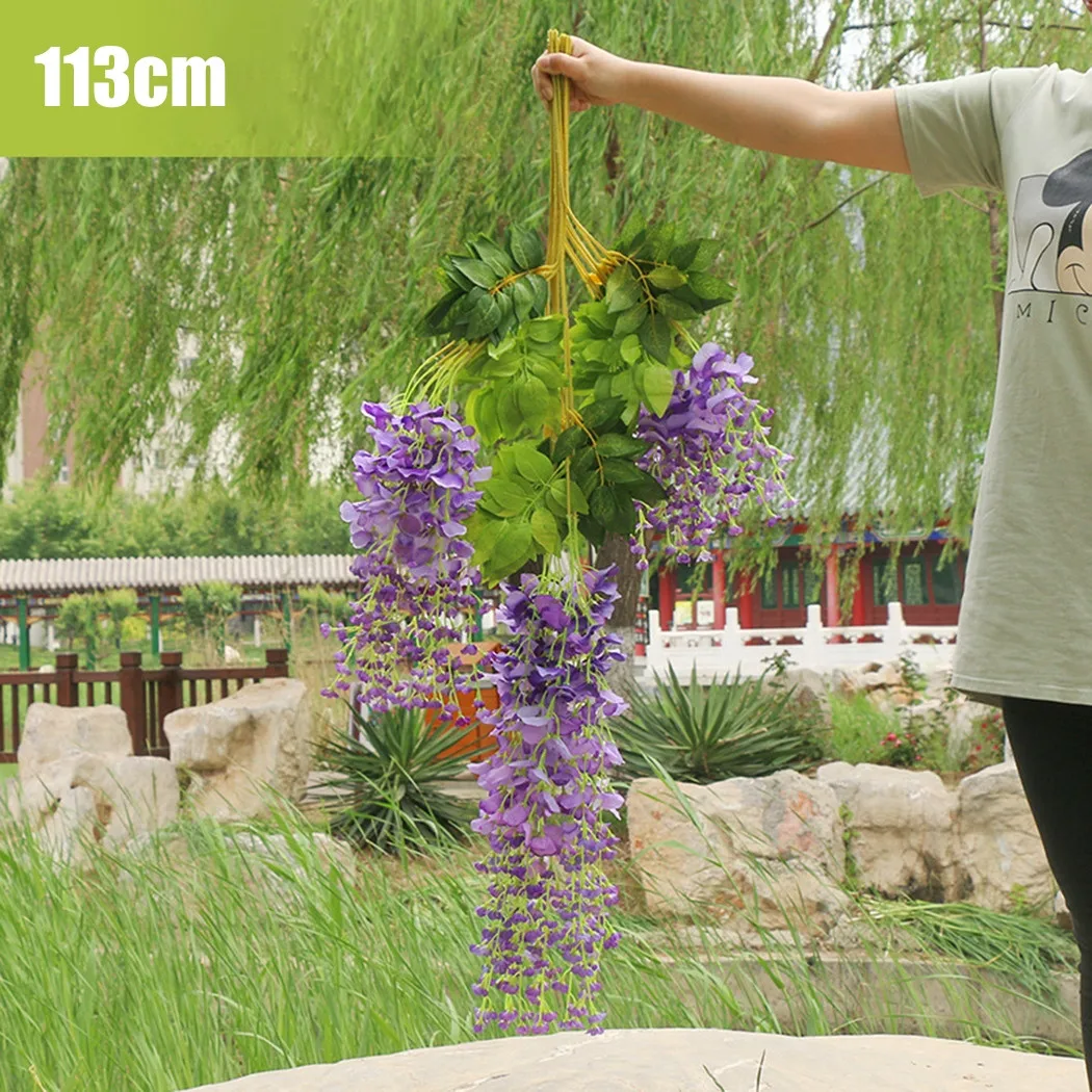 

12 Bunches Of Artificial Wisteria Ivy Hanging Vine Plasstic Silk Flower Garland Wall Ceiling Wedding Home Decor Purple 110cm