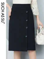 new 2020 korean irregular skirts womens button black knit high waist irregular skirts s 3xl size fashion asymmetry skirt