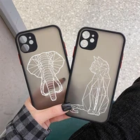 fashion cartoon elephant cat couples hard pc silicone phone case for iphone 11 12 pro max xs max xs xr 7 8 plus 6 6s back cover
