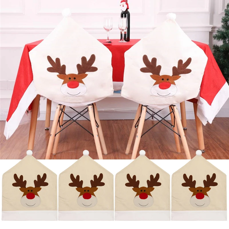 

4/2PCS Christmas Elk Chair Covers Santa Claus Deer Elk Dining Chair Covers for Kitchen Christmas New Year Home Decor