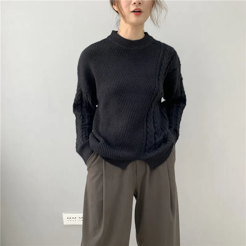 Женский свитер с длинными рукавами Свободный Асимметричный пуловер в Корейском