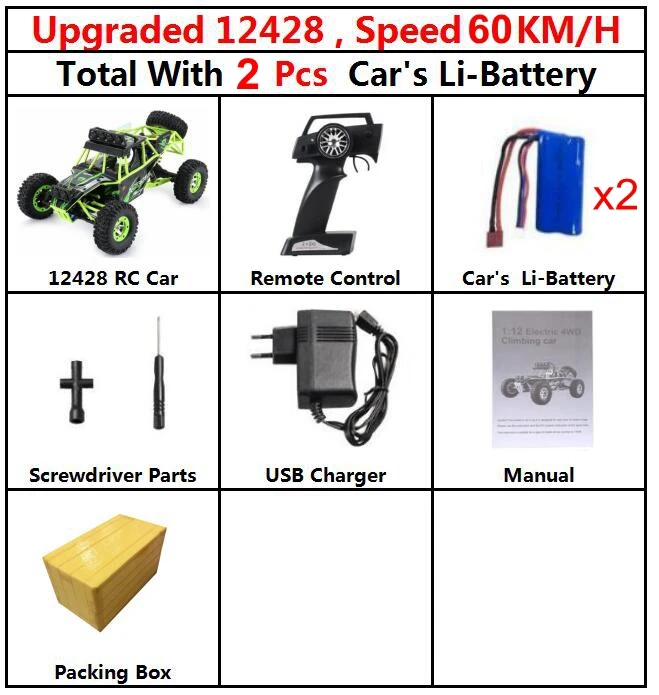 60kmH 12428 Car 2bty Новейший супер автомобиль, Модернизированный WLtoys 12428, скалолазание, 1:12, большой размер, Rc, высокая скорость вождения автомобиля, 4CH гоночный автомобиль, игрушки, грузовик, подарок - Цвет: 60kmH 12428 Car 2bty
