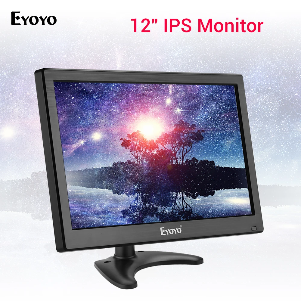 Eyoyo 12 Inch TV CCTV Small TV Monitor 1366x768 IPS LCD Screen with HDMI VGA AV USB Remote Control PC Computer Security Display