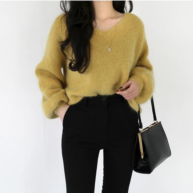 

Crop Top Sweater Women 2020 New Knitting Oversized Sweater Women Winter Clothes Loose O Neck Knit Pullover Sweaters Sueter Mujer