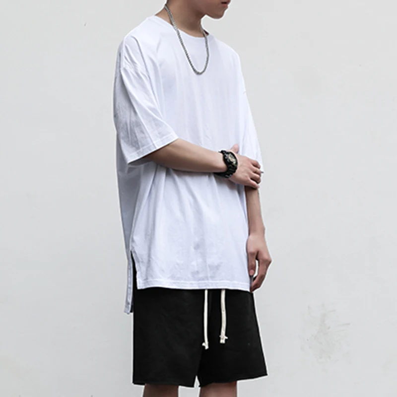 

Men's Extended T-Shirt Men Short Sleeve Split Hem Longline Streetwear Hip Hop Solid Mens T Shirts Clothing Man