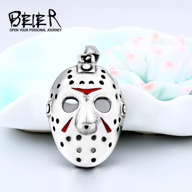 BEIER из нержавеющей стали Байкер Джейсон Voorhees Хоккей Хэллоуин ожерелье с подвеской-маской с красным цветом антикварные крутые ювелирные изделия BP8-362