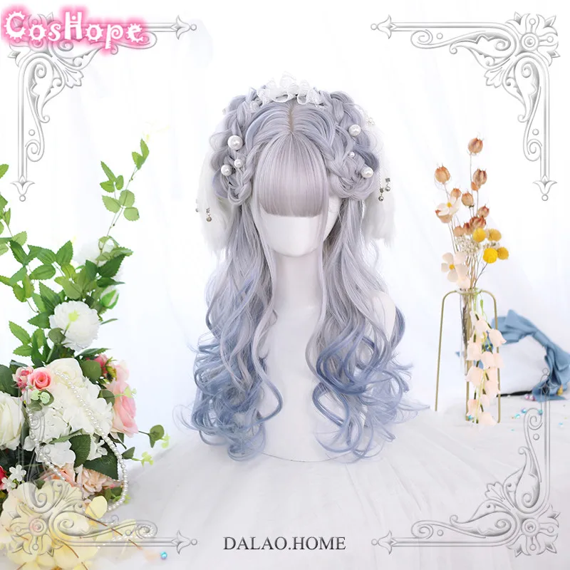 

Grey Blue Lolita Wig Long Harajuku Wig Japanese Curly Wave Hair Anime Cosplay Wig Heat Resistant Synthetic Wigs