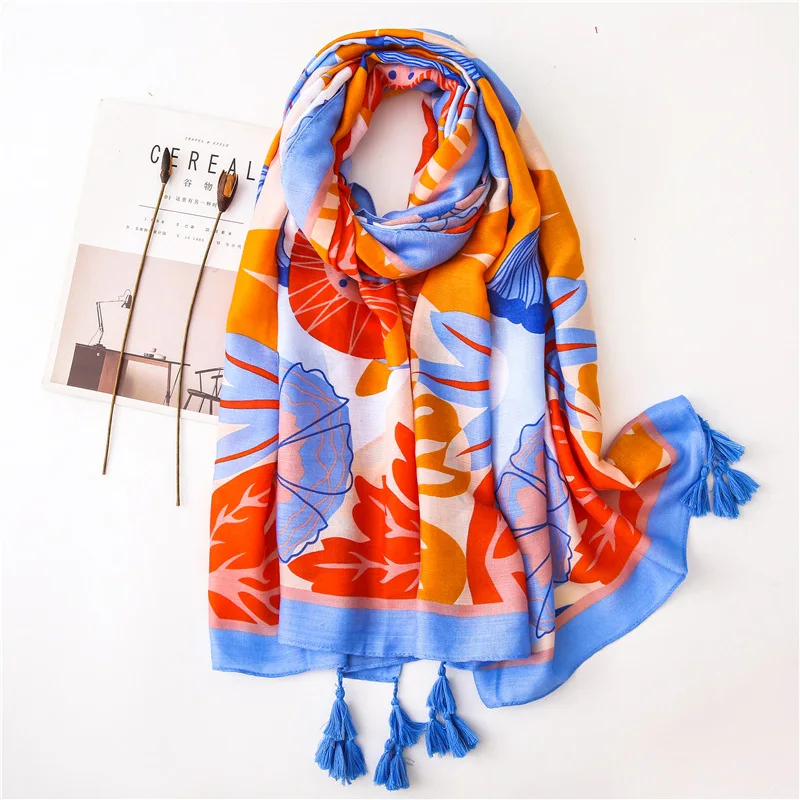 Женский шарф с цветочным принтом новые летние хлопковые льняные шарфы длинные