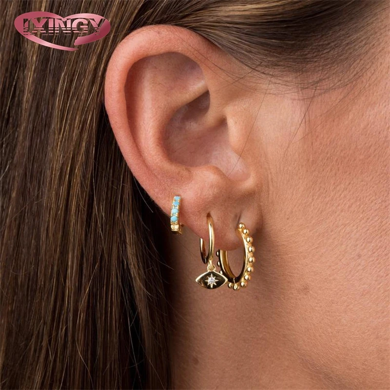 Мини-Злой Глаз маленькие серьги-кольца для женщин 100% 925 стерлингового серебра