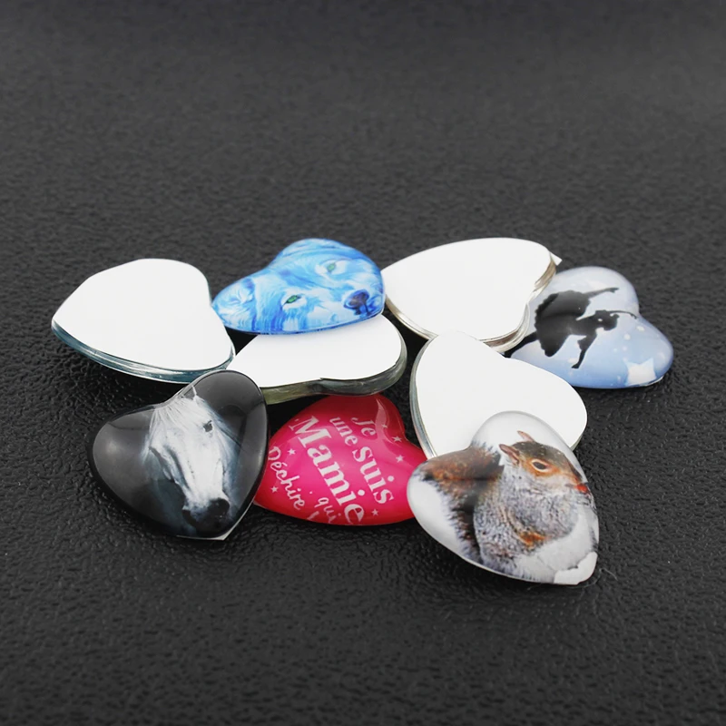 

TAFREE Lovely Cartoon Cat Fish Art Painting Heart Shaped Glass Beads 25mm Glass Cabochon Dome Picture Cameo Settings DIY Jewelry