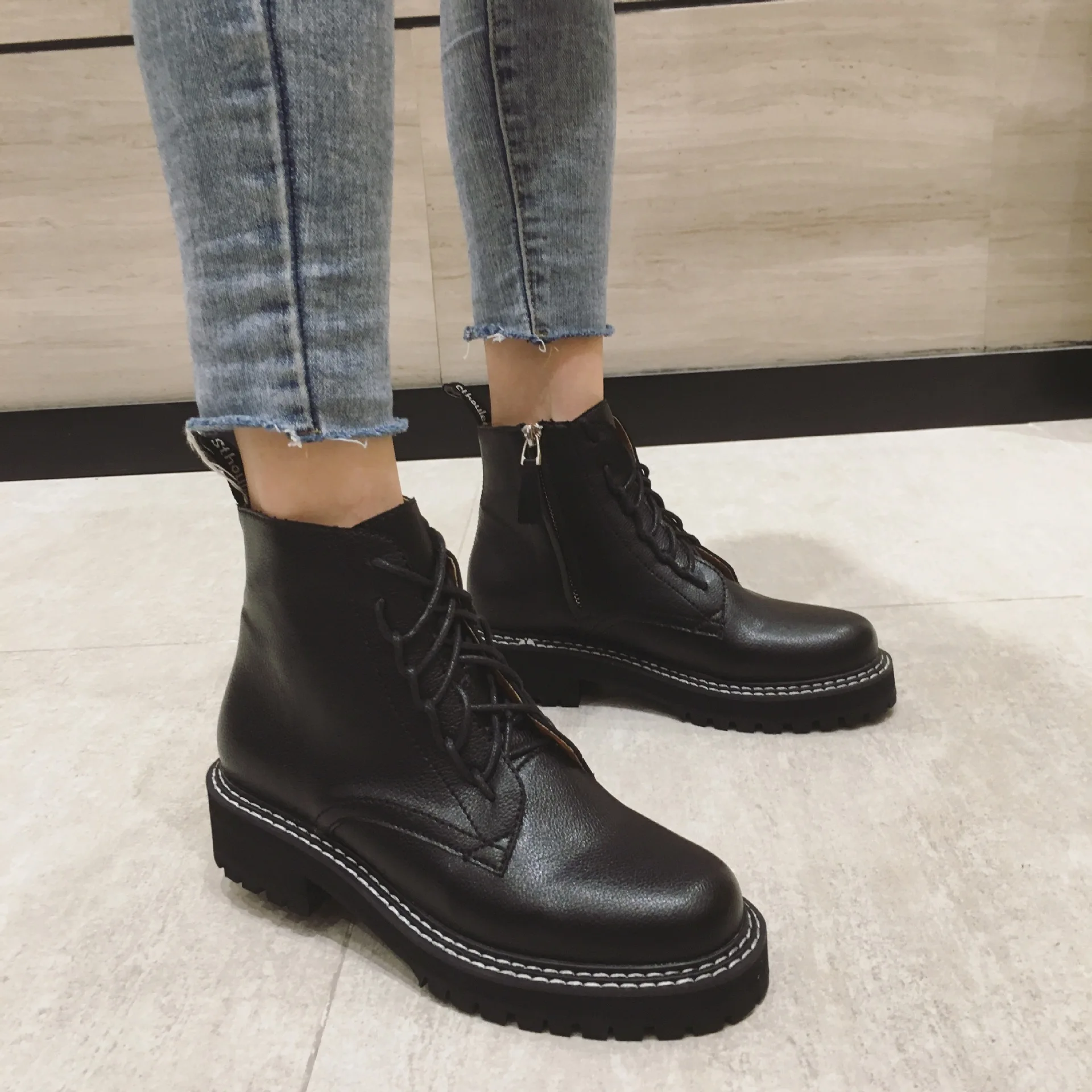 Сезон осень зима Новинка 2019 года Модные женские мотоциклетные ботинки в