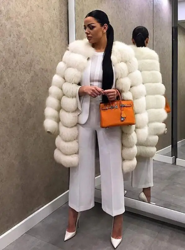 Натуральное зимнее роскошное пальто из искусственного меха тонкая длинная белая