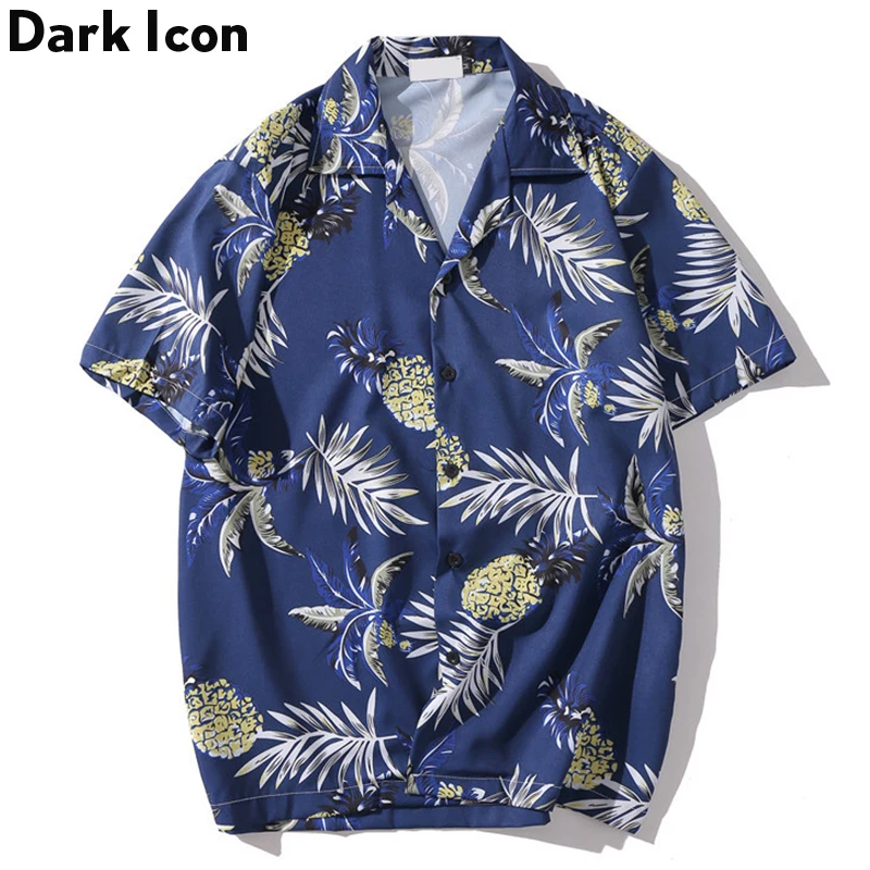 

Мужская рубашка в стиле хип-хоп, винтажная уличная рубашка с отложным воротником, принтом в виде ананаса, Dark Icon, лето гавайская рубашка, 2020