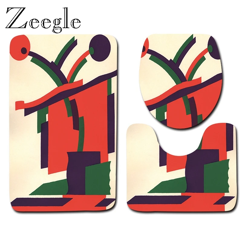 Комплект из 3 ковриков для ванной Zeegle фланелевый мягкий коврик сиденья унитаза