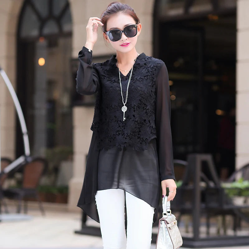 Ретро длинный дизайн шифоновая офисная рубашка с длинным рукавом Туника Топы