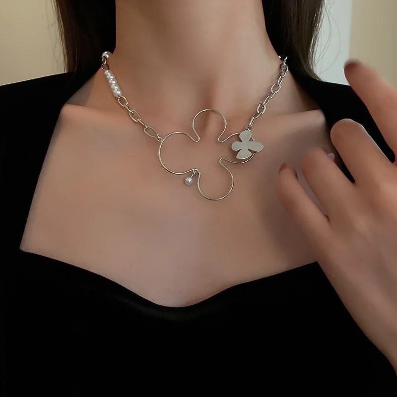 Ожерелье для женщин Корейский крутой Модный милый жемчуг ожерелье Цветочный