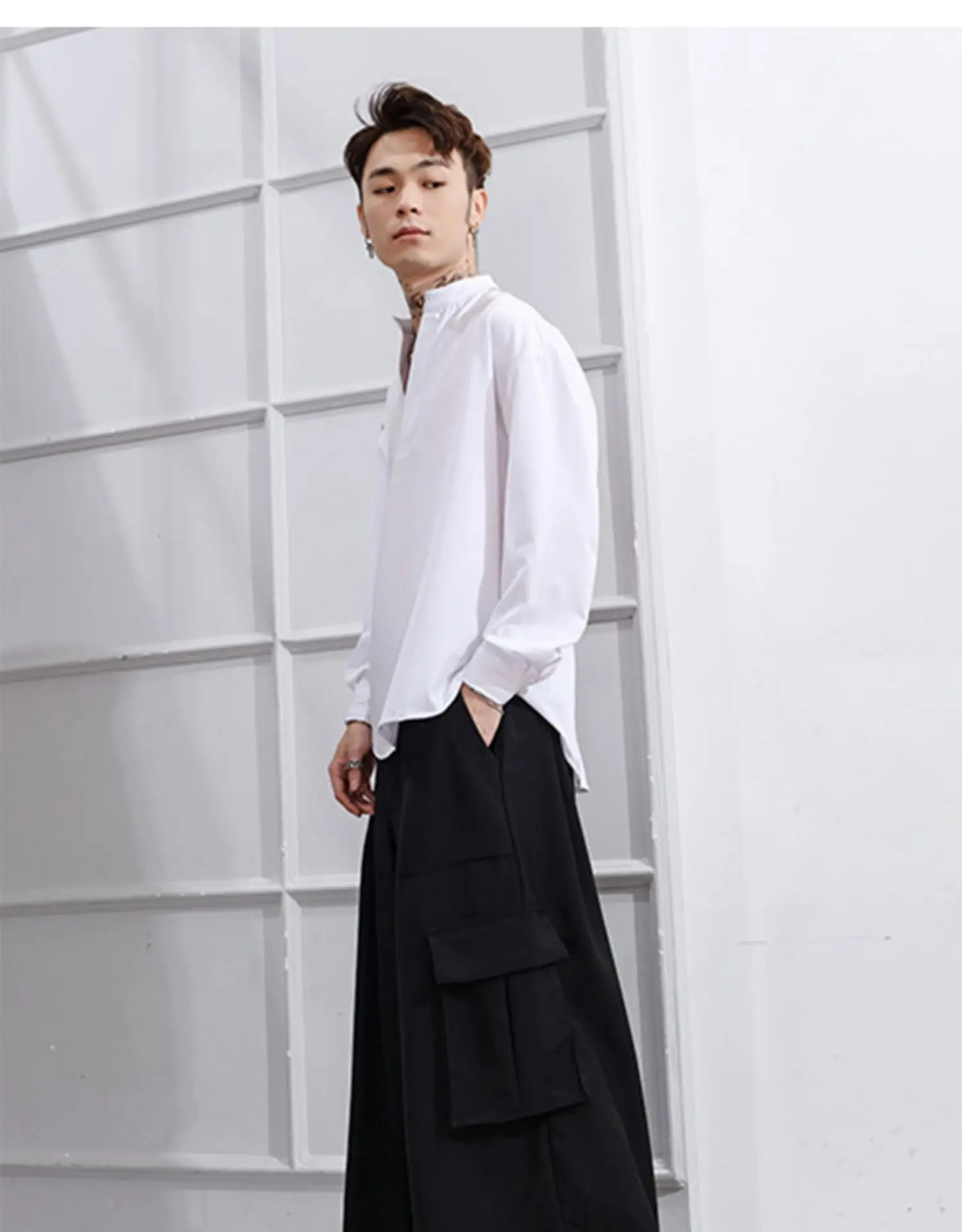 Dark black men's overalls design sense minority pants skirt floor loose Japanese retro wide leg pants cargos for men