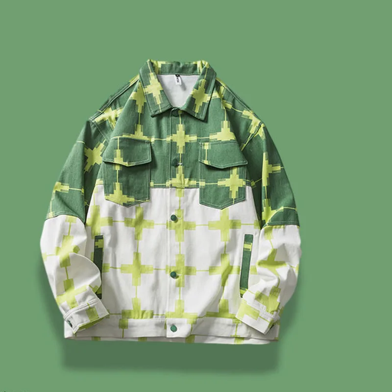 

Women Jacket Versatile Thin Coat 2021 Loose Contrast Color Long Sleev Printing Lapel Jacket Harajuku Style Autumn Streetwea Coat